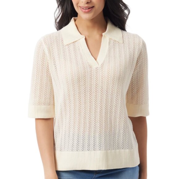 NWT Gloria Vanderbilt Women's, 3/4 Sleeve Collared V-Neck Knit Sweater Top White - Picture 1 of 12